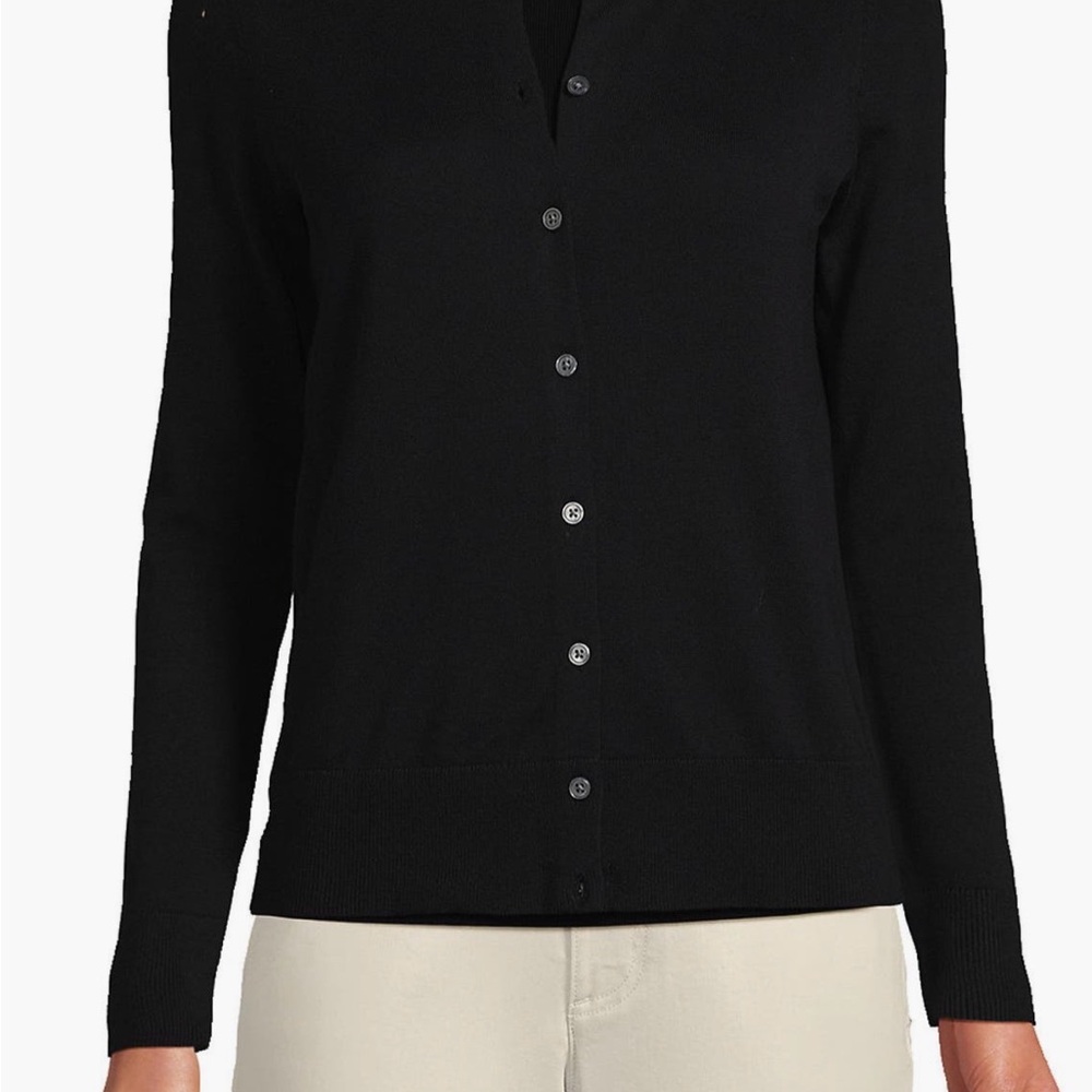 Lands' End Women's Black Cotton Cardigan Sweater